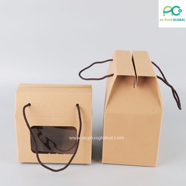 กล่องกระดาษ มีหน้าต่างใส พร้อมเชือก สีน้ำตาล กล่องใส่คุกกี้ กล่องขนม (แพค/10ใบ)