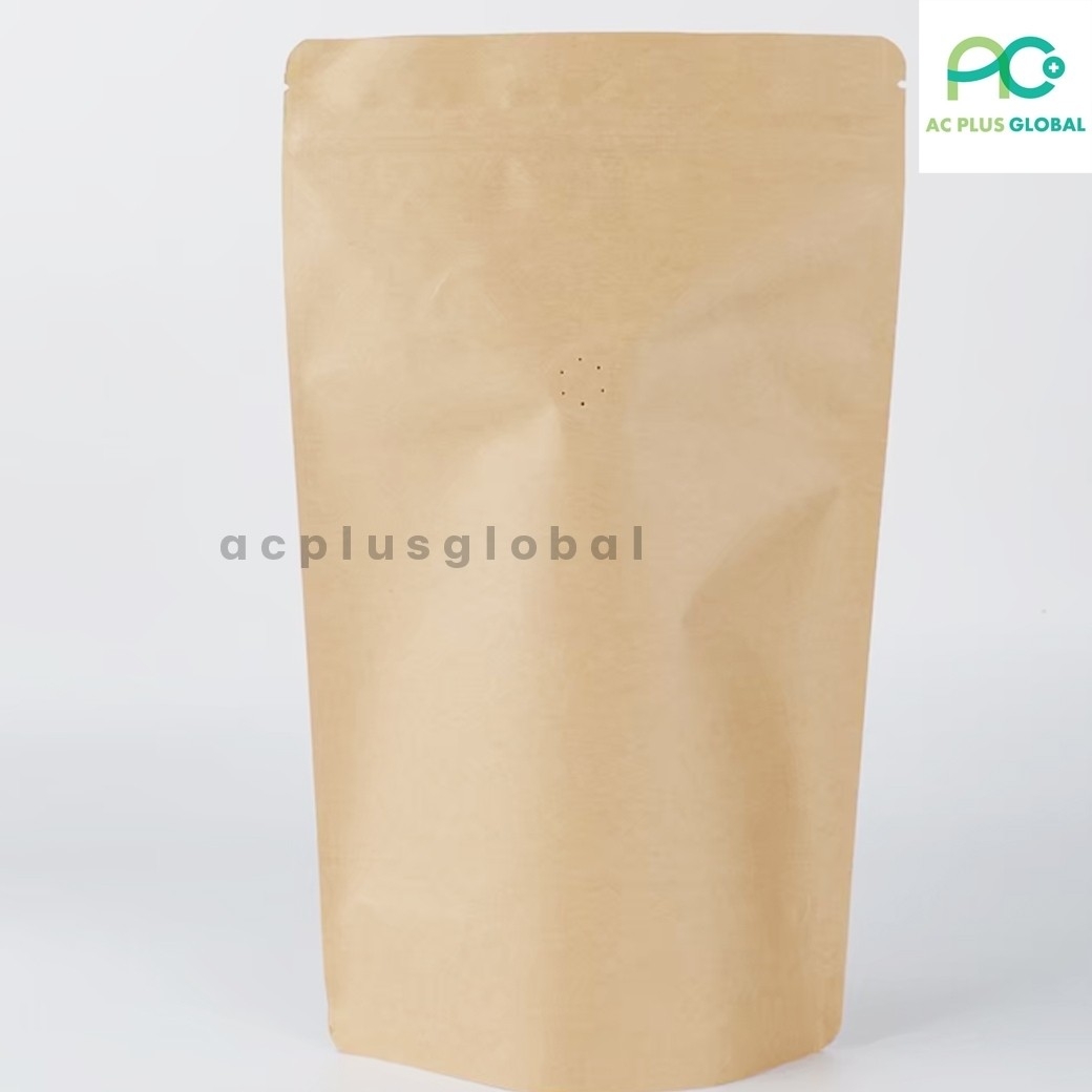 ถุงกาแฟ ถุงใส่เมล็ดกาแฟ ถุงซิปล็อค มีวาล์ว กระดาษคราฟท์ สีน้ำตาล - สีขาว ตั้งได้ ( 10 ใบ ) - acplusglobal