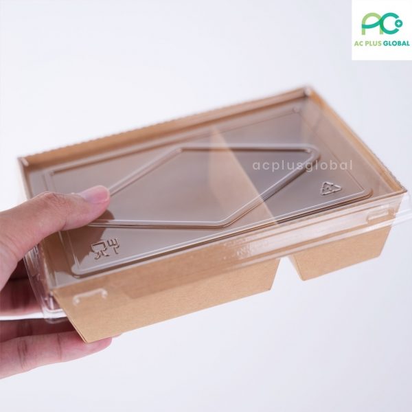 กล่องกระดาษใส่อาหาร 2 ช่อง กล่องข้าว กระดาษคราฟท์ ฝาใส (20ชุด/แพ็ค)
